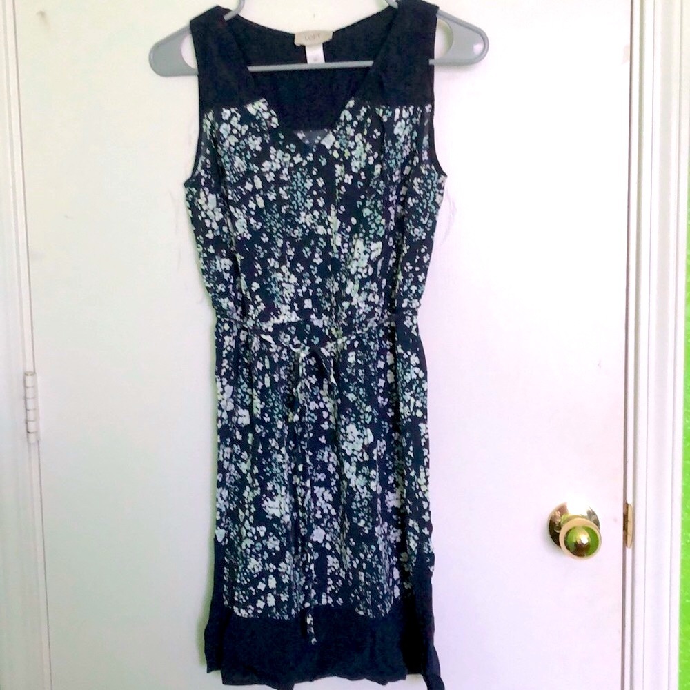 LOFT casual dress Small petite navy blue  sleeveless belted V neck floral